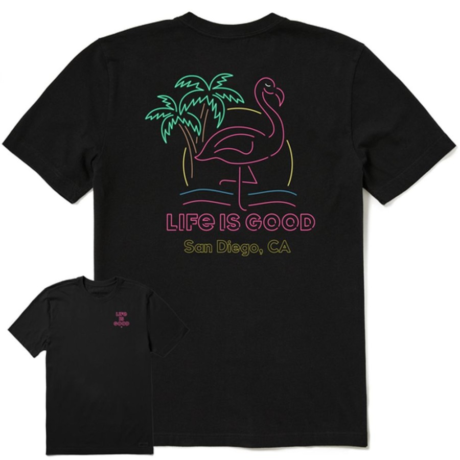 Men Life is Good Graphic Tees | Men'S San Diego Neon Flamingo Crusher-Lite Tee Jet Black