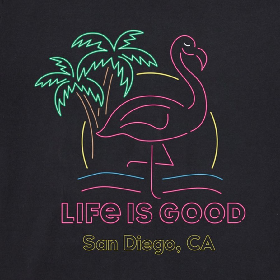 Men Life is Good Graphic Tees | Men'S San Diego Neon Flamingo Crusher-Lite Tee Jet Black