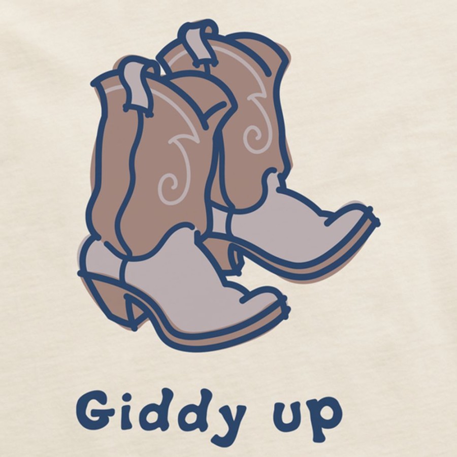 Women Life is Good Boxy Tees | Women'S Giddy Up Cowboy Boots Boxy Crusher Tee Putty White