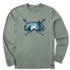 Men Life is Good Graphic Tees | Men'S Macro Goggles Long Sleeve Crusher Tee Moss Green