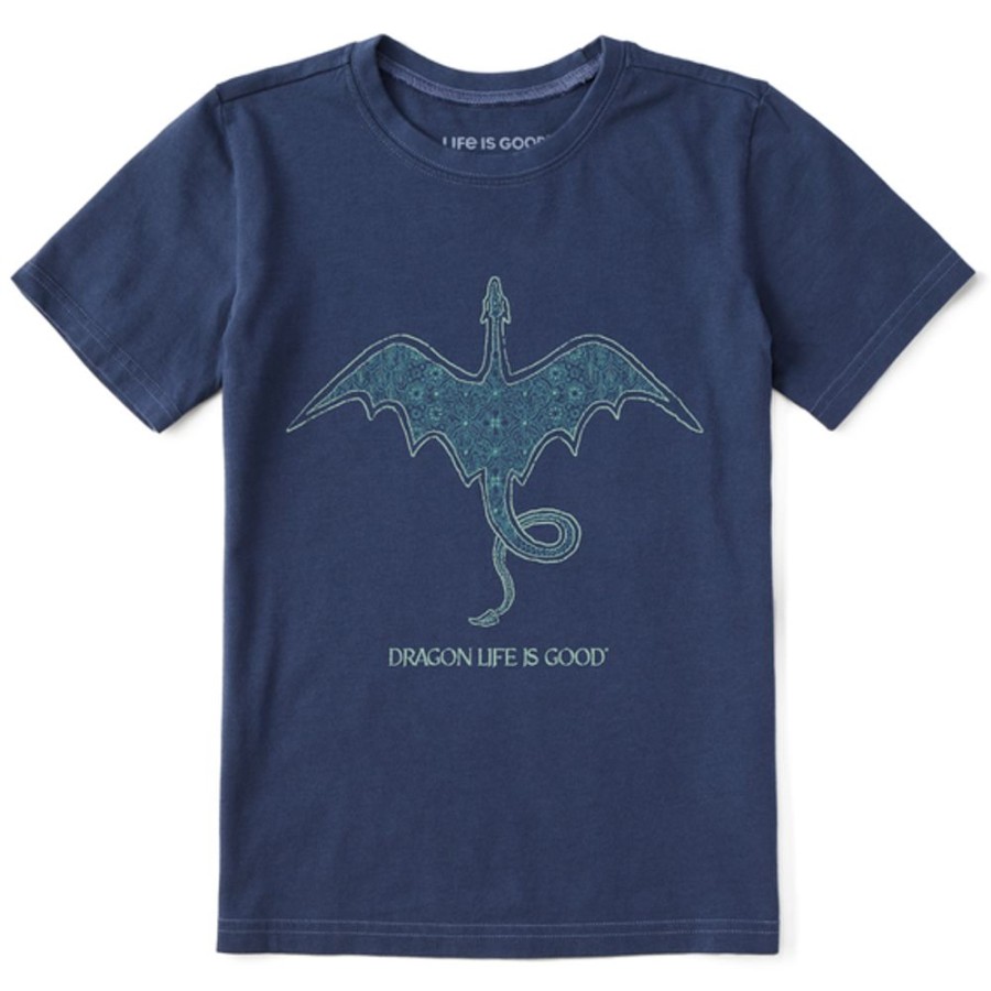 Kids Life is Good Graphic Tees | Kids Dragon Life Is Good Crusher Tee Darkest Blue