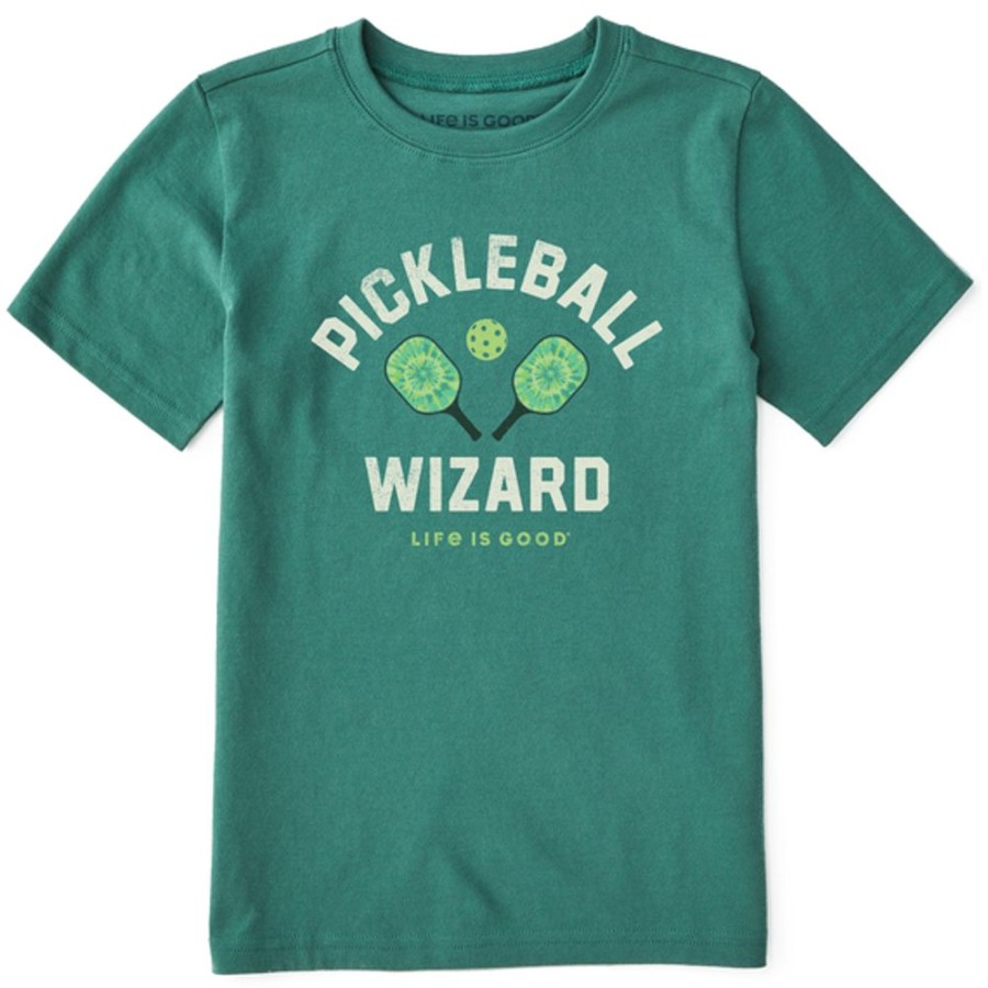 Home Life is Good Pickleball | Kids Tie Dye Pickleball Wizard Crusher Tee Spruce Green