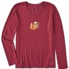 Women Life is Good Graphic Tees | Women'S Nordic Mini Winter Scarf Fox Long Sleeve Crusher Vee Cranberry Red