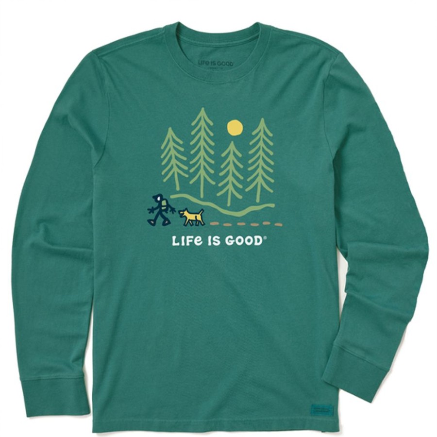 Men Life is Good Graphic Tees | Men'S Hiking Through The Woods Long Sleeve Tee Spruce Green