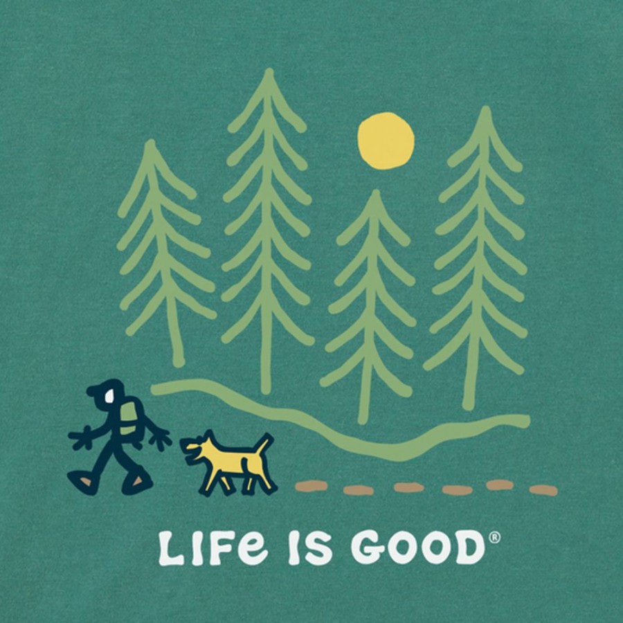 Men Life is Good Graphic Tees | Men'S Hiking Through The Woods Long Sleeve Tee Spruce Green