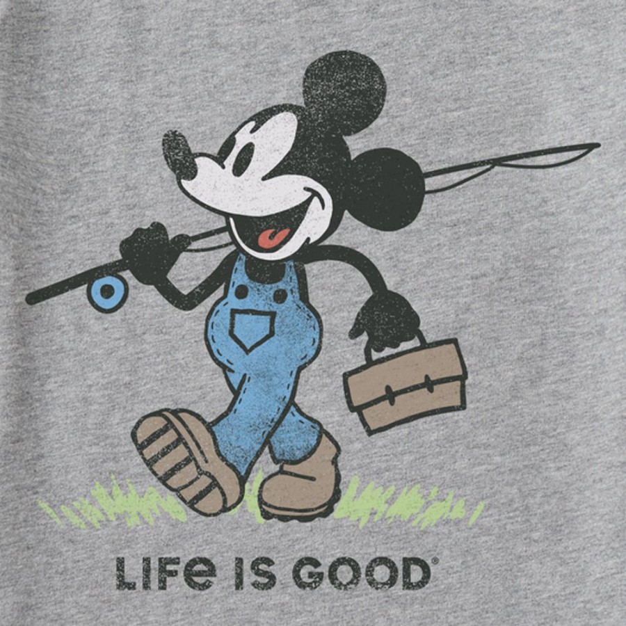 Men Life is Good Graphic Tees | Men'S Clean Steamboat Willie Fishing Short Sleeve Tee Heather Gray