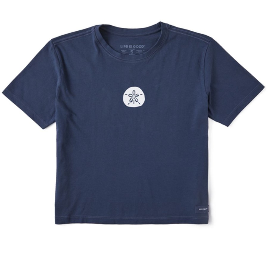 Women Life is Good Graphic Tees | Women'S Woodcut Sand Dollar Boxy Crusher Tee Darkest Blue