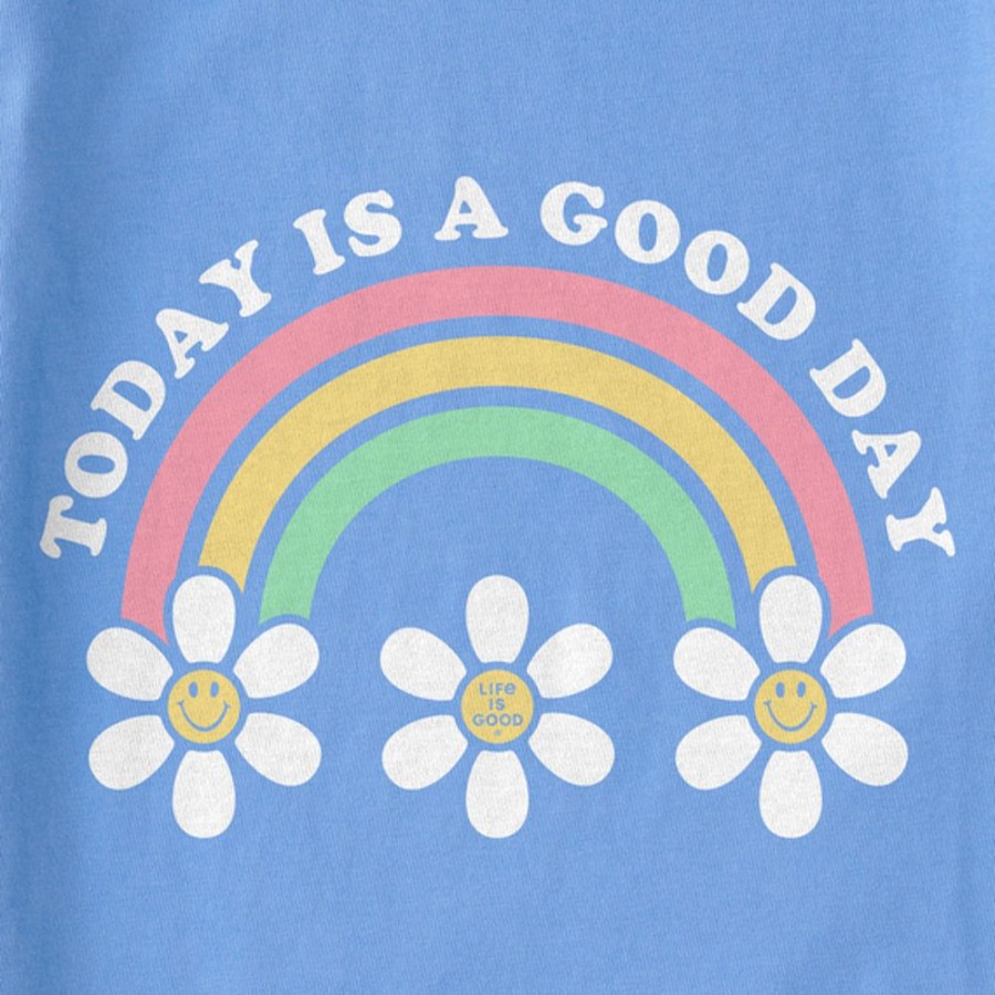 Kids Life is Good Graphic Tees | Kids Clean Today Is A Good Day Daisy Rainbow Crusher Tee Cornflower Blue