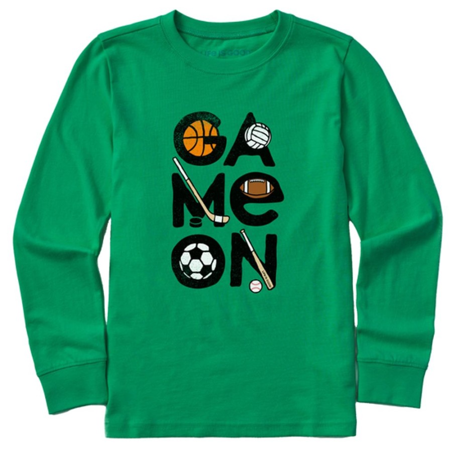 Kids Life is Good Graphic Tees | Kids Sport Game On Long Sleeve Crusher Tee Kelly Green