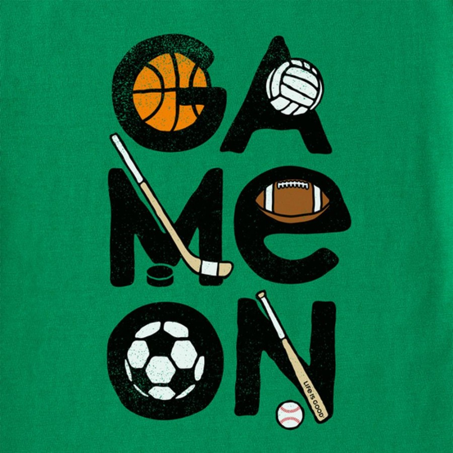 Kids Life is Good Graphic Tees | Kids Sport Game On Long Sleeve Crusher Tee Kelly Green