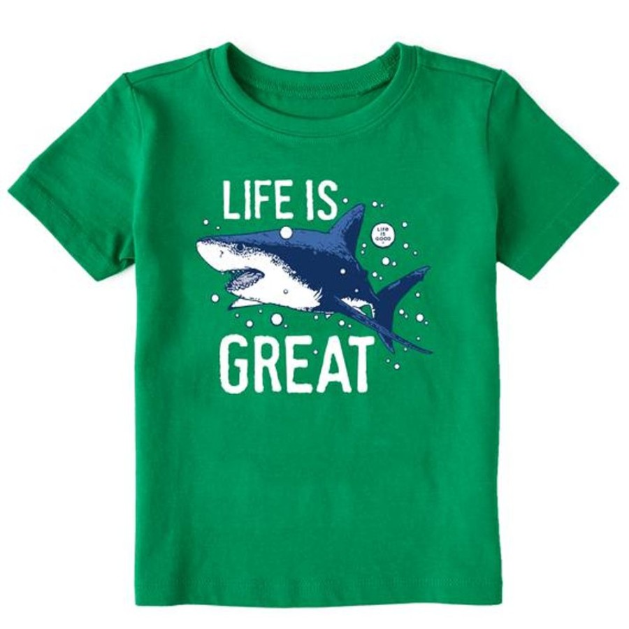 Kids Life is Good | Toddler Life Is Great Shark Crusher Tee Kelly Green