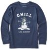 Kids Life is Good Graphic Tees | Kids Chill Snowman Long Sleeve Crusher Tee Darkest Blue