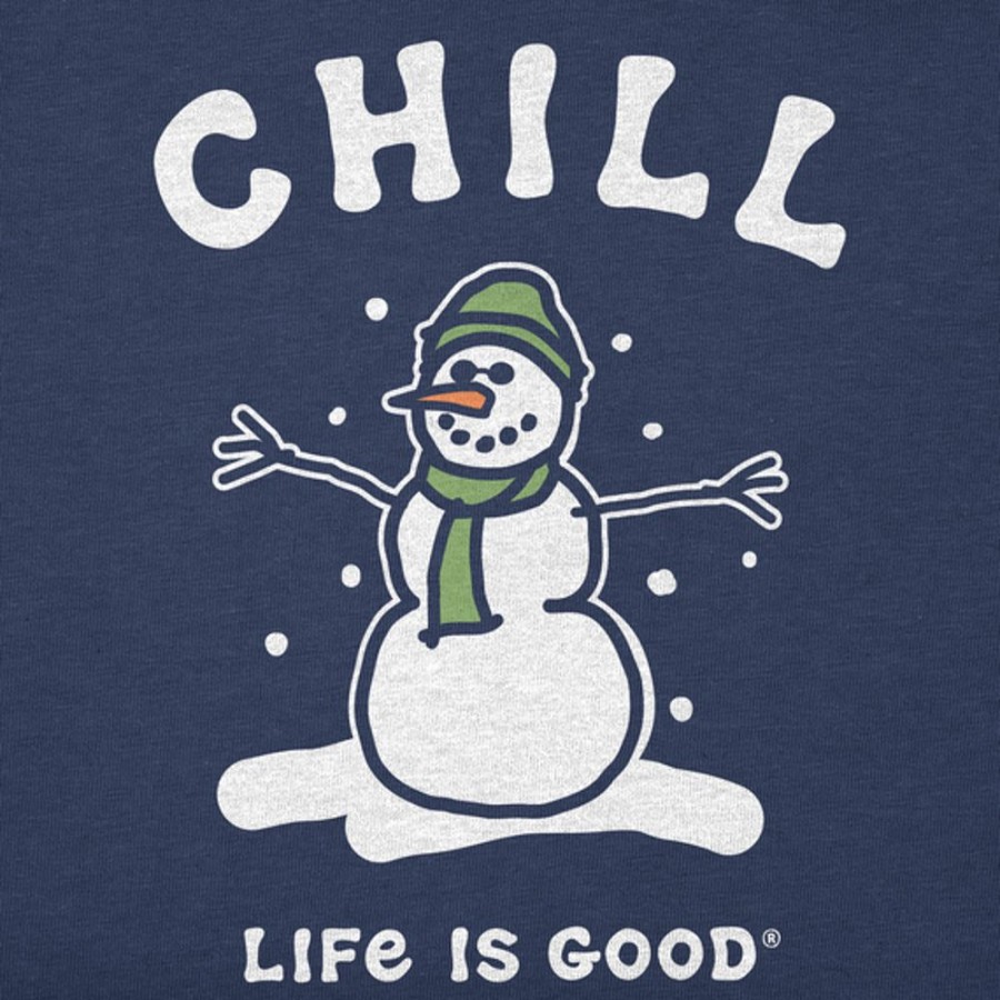 Kids Life is Good Graphic Tees | Kids Chill Snowman Long Sleeve Crusher Tee Darkest Blue