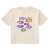 Women Life is Good Boxy Tees | Women'S Watercolor Tropical Fish Boxy Crusher Tee Putty White