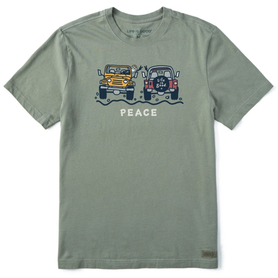 Men Life is Good Graphic Tees | Men'S Vintage Jake Atv Peace Short Sleeve Tee Moss Green