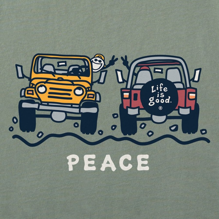 Men Life is Good Graphic Tees | Men'S Vintage Jake Atv Peace Short Sleeve Tee Moss Green