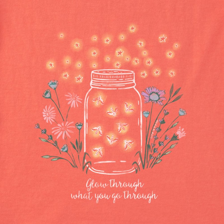 Women Life is Good Graphic Tees | Women'S Fireflies Flowers Jar Short Sleeve Tee Mango Orange