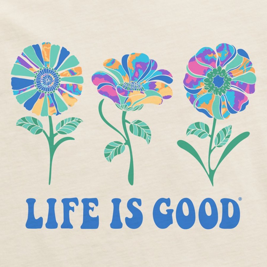 Women Life is Good Boxy Tees | Women'S Tie Dye Groovy Flowers Boxy Crusher Tee Putty White