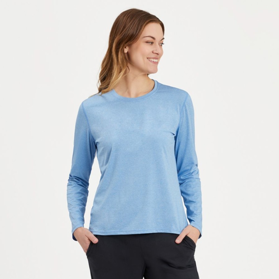 Women Life is Good Solid Tees | Women'S Solid Long Sleeve Active Tee Cornflower Blue