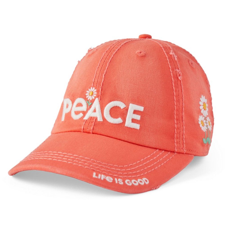 Women Life is Good Hats | Peace Daisies Sunwashed Chill Cap Mango Orange