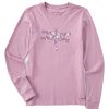 Women Life is Good Graphic Tees | Women'S Dragonfly Flowers Long Sleeve Crusher Tee Violet Purple