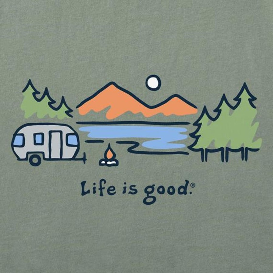 Men Life is Good Graphic Tees | Men'S Airstream Lakeside Crusher Tee Moss Green