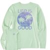 Women Life is Good Graphic Tees | Women'S Clean Retro Palms Long Sleeve Tee Sage Green