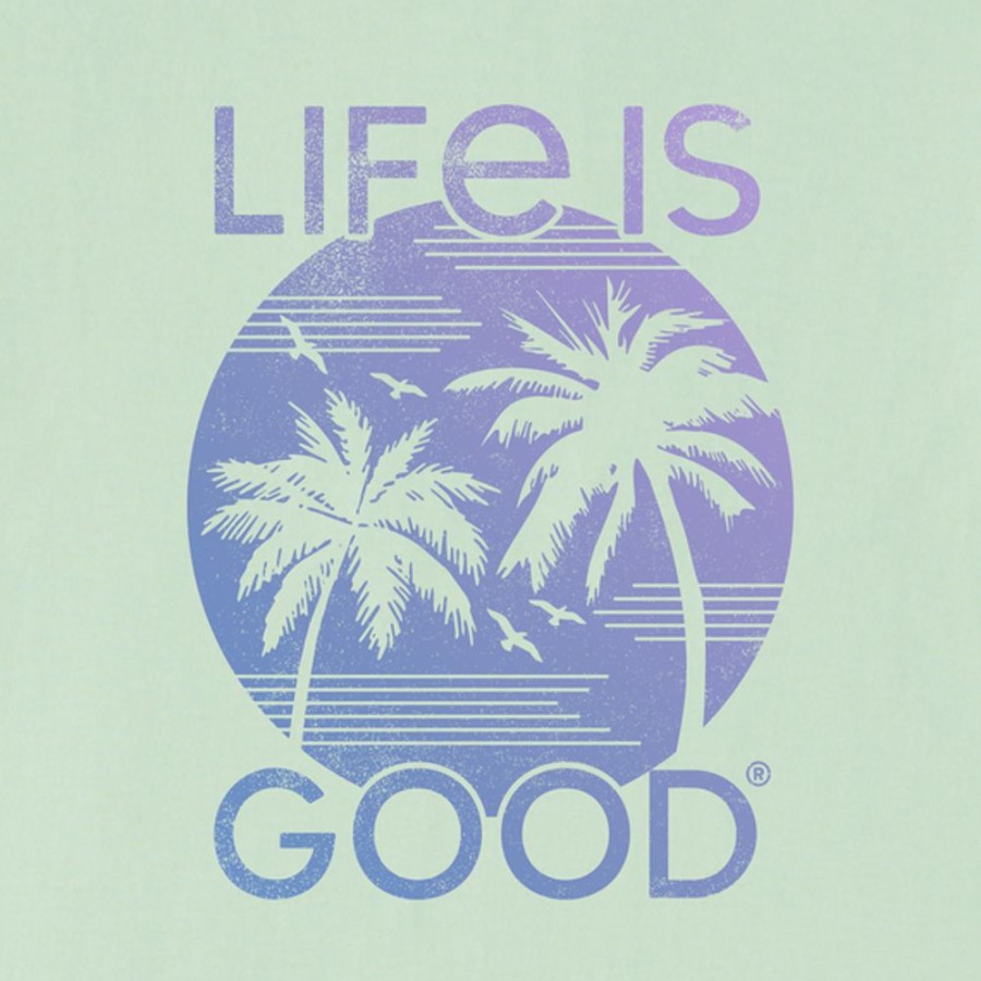 Women Life is Good Graphic Tees | Women'S Clean Retro Palms Long Sleeve Tee Sage Green