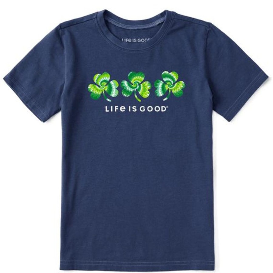 Kids Life is Good Graphic Tees | Kids 3 Tie Dye Clovers Crusher Tee Darkest Blue