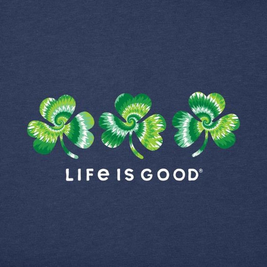 Kids Life is Good Graphic Tees | Kids 3 Tie Dye Clovers Crusher Tee Darkest Blue