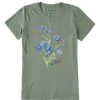 Women Life is Good Graphic Tees | Women'S Antique Blue Flowers Crusher Tee Moss Green