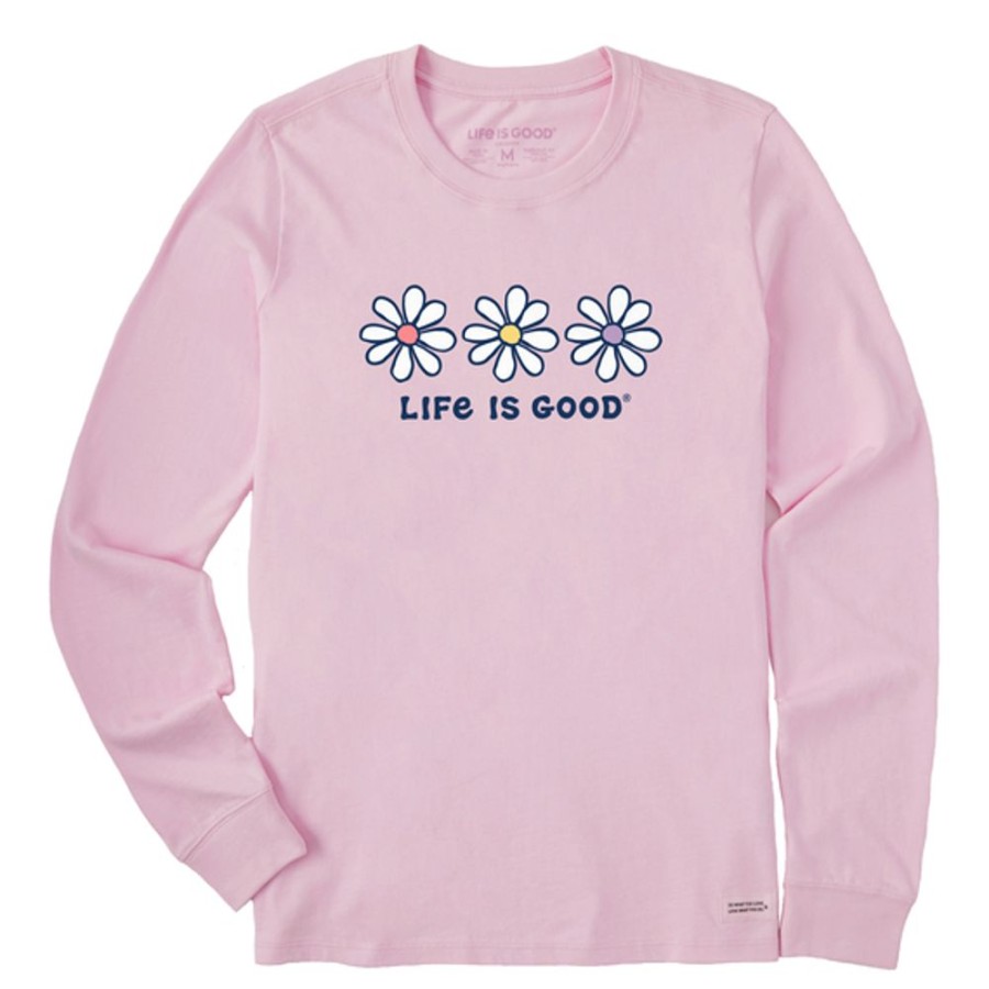 Women Life is Good Graphic Tees | Women'S 3 Daisies Long Sleeve Crusher Tee Seashell Pink