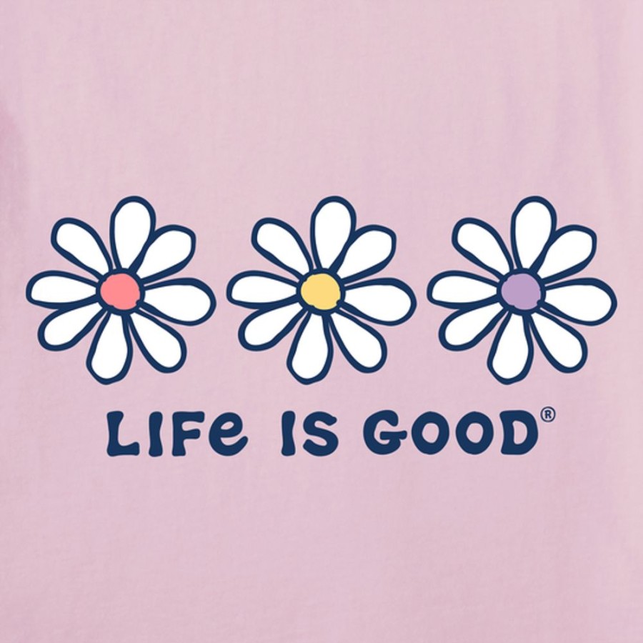 Women Life is Good Graphic Tees | Women'S 3 Daisies Long Sleeve Crusher Tee Seashell Pink