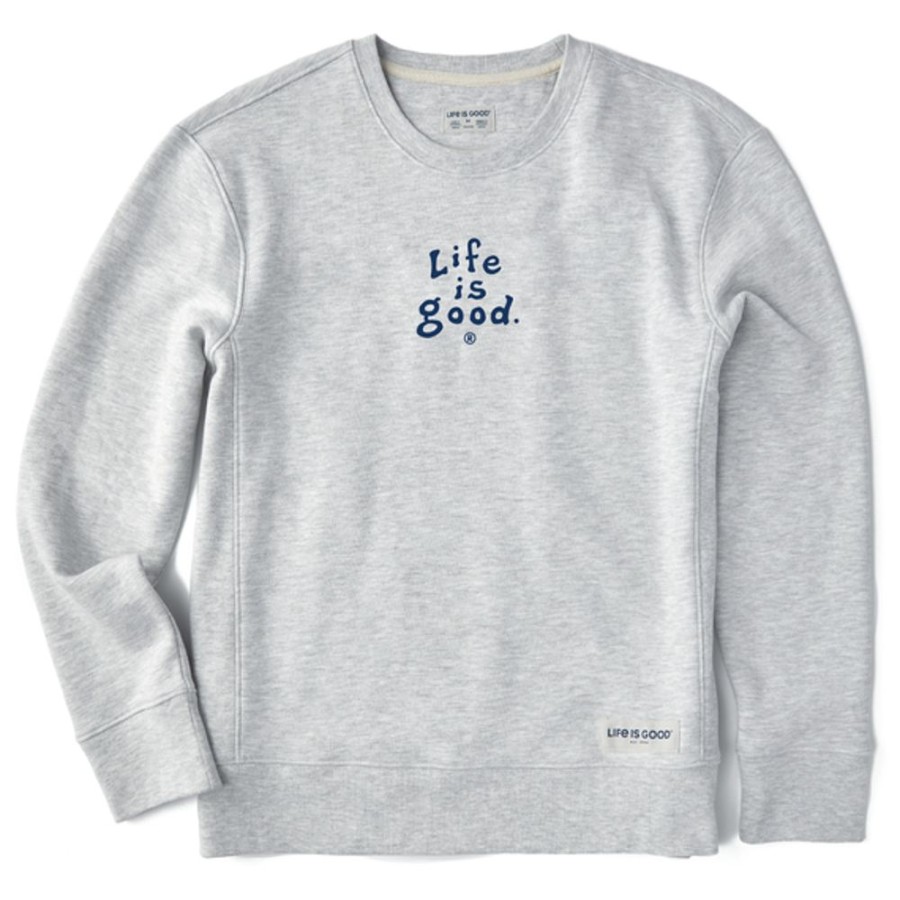 Women Life is Good Sweatshirts & Hoodies | Women'S Lig Vintage Wordmark Stacked Simply True Fleece Crew Light Heather Gray