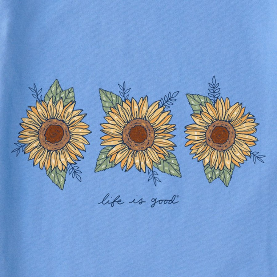 Women Life is Good Sweatshirts & Hoodies | Women'S Realaxed 3 Sunflowers Simply True Fleece Hoodie Cornflower Blue