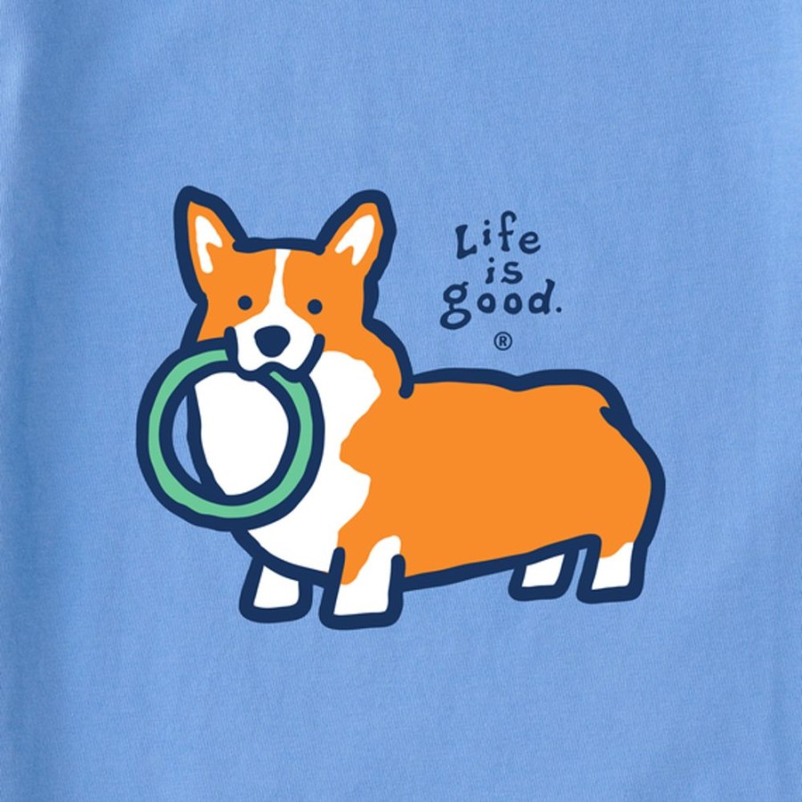 Women Life is Good Boxy Tees | Women'S Vintage Style Corgi Boxy Crusher Tee Cornflower Blue