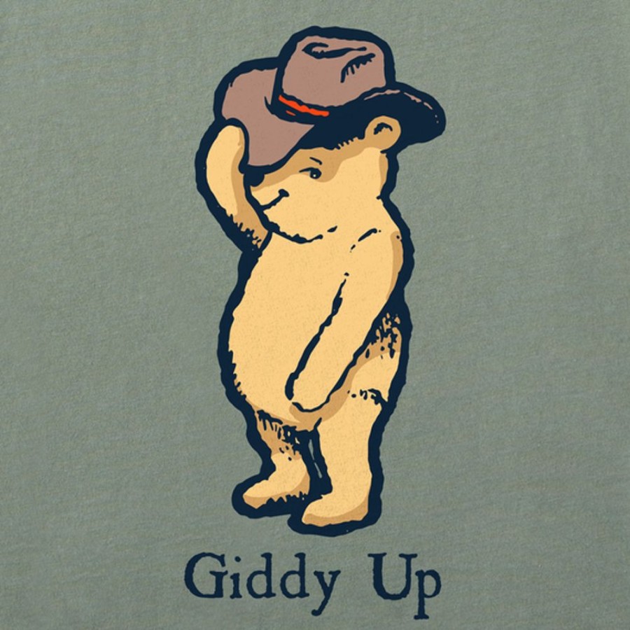 Women Life is Good Graphic Tees | Women'S Storybook Giddy Up Winnie Boxy Crusher Tee Moss Green