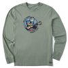 Men Life is Good Graphic Tees | Men'S Play More Worry Less Jake Guitar Long Sleeve Crusher Tee Moss Green