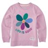 Kids Life is Good Long Sleeve Tees | Kids Happy Daisy Simply True Fleece Crew Violet Purple