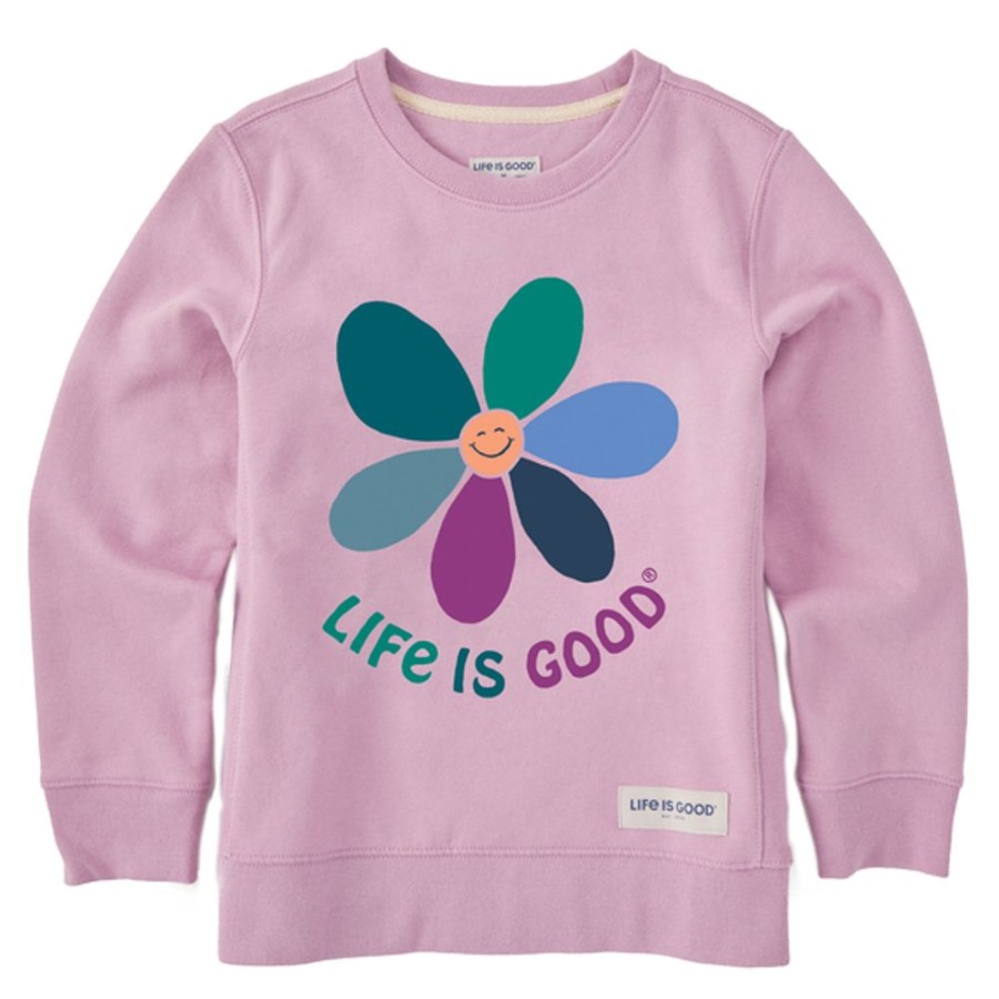 Kids Life is Good Long Sleeve Tees | Kids Happy Daisy Simply True Fleece Crew Violet Purple