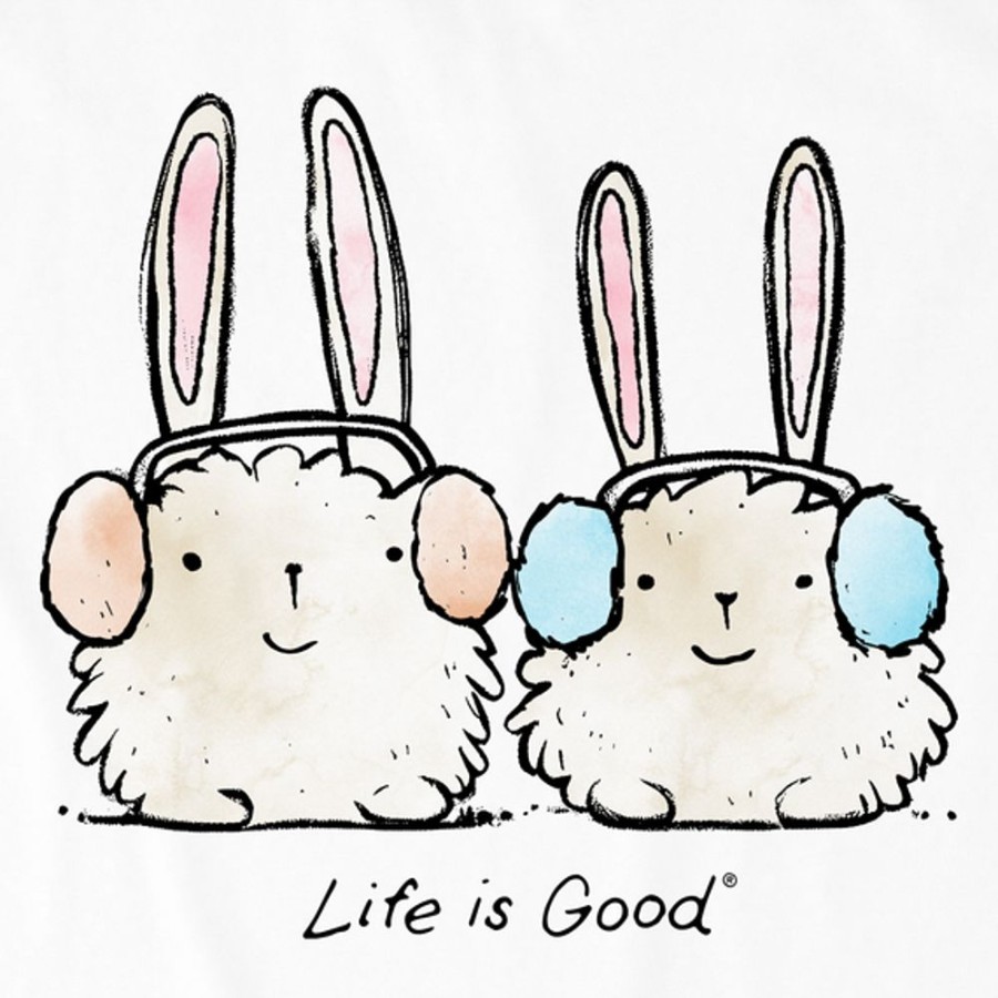 Kids Life is Good Graphic Tees | Kids Watercolor Warmly Dressed Bunnies Long Sleeve Crusher Tee Cloud White