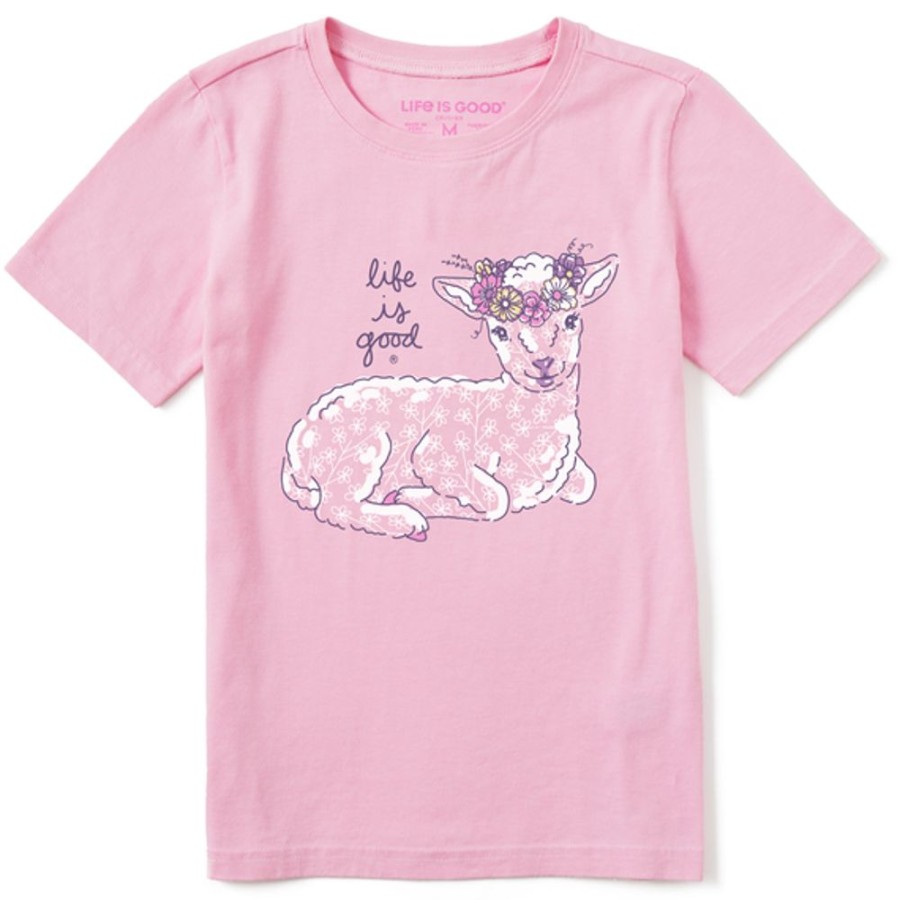 Kids Life is Good Graphic Tees | Kids Lamb Flower Crown Crusher Tee Happy Pink