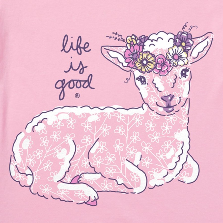 Kids Life is Good Graphic Tees | Kids Lamb Flower Crown Crusher Tee Happy Pink