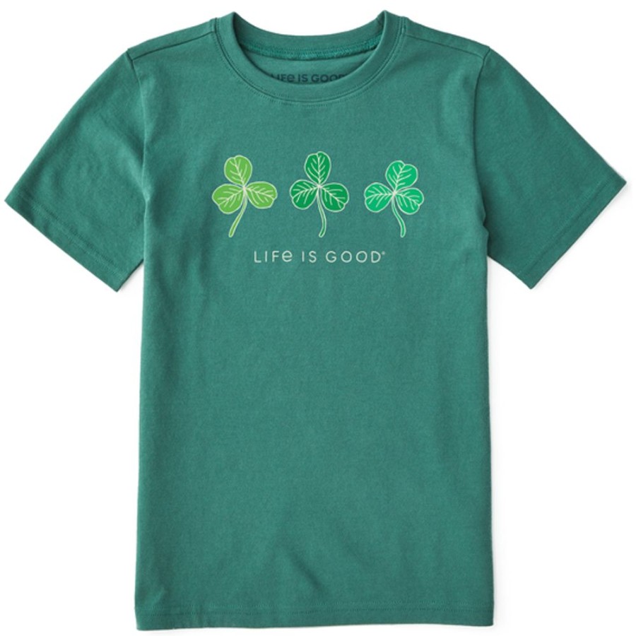 Kids Life is Good Graphic Tees | Kids Fineline 3 Clovers Crusher Tee Spruce Green