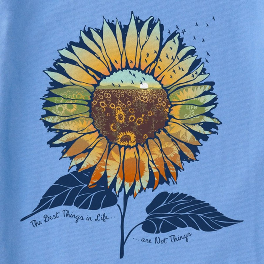 Women Life is Good Graphic Tees | Women'S Macro Micro Best Things Sunflowerscape Long Sleeve Crusher Tee Cornflower Blue