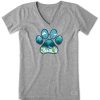 Women Life is Good Graphic Tees | Women'S Paw Landscape Short Sleeve Vee Heather Gray