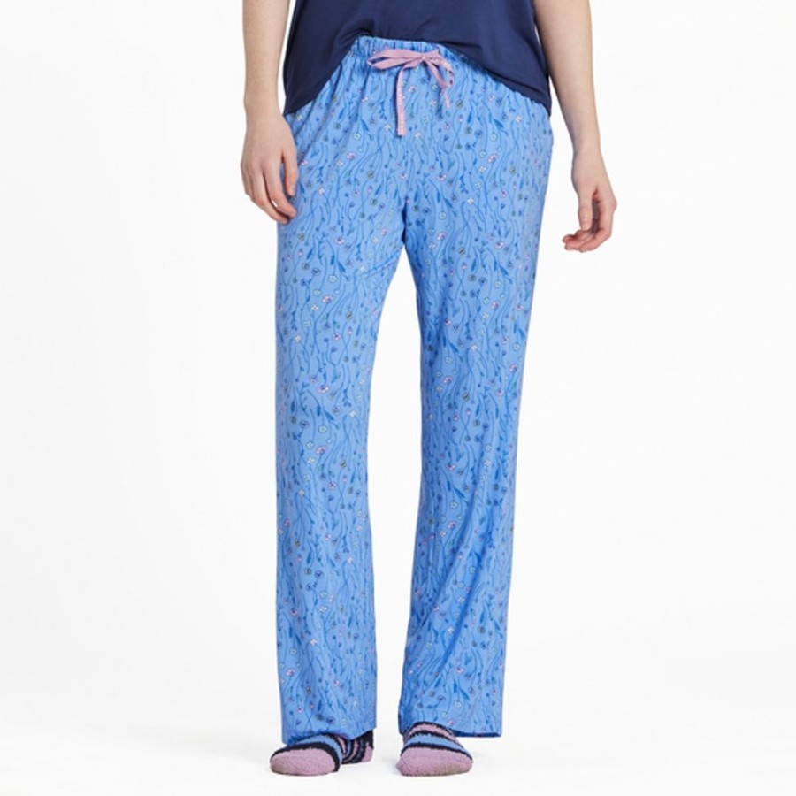 Women Life is Good Sleepwear | Women'S Wildflower Sketch Pattern Lightweight Sleep Pant Cornflower Blue