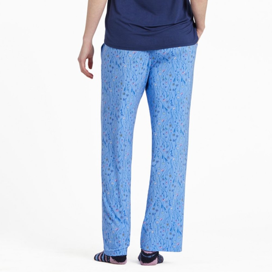 Women Life is Good Sleepwear | Women'S Wildflower Sketch Pattern Lightweight Sleep Pant Cornflower Blue