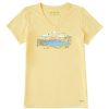 Women Life is Good Graphic Tees | Women'S Fineline Secret Spot Crusher-Lite Vee Sandy Yellow