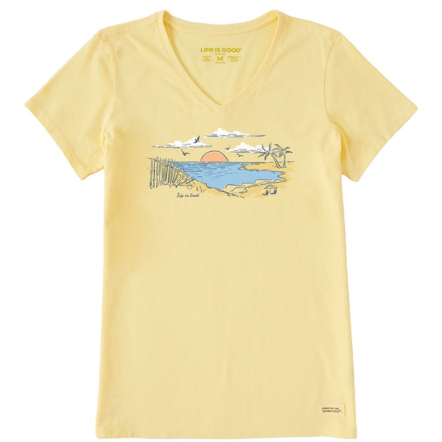 Women Life is Good Graphic Tees | Women'S Fineline Secret Spot Crusher-Lite Vee Sandy Yellow